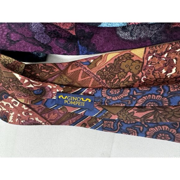Vintage Gino Pompeii Mens Set Lot Of 2 Silk Ties Art Deco 80s Abstract Designer - Picture 3 of 7